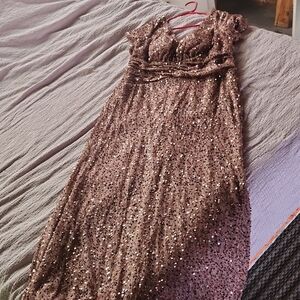 Glamorous Sequin Maxi Dress in Sparkling Brown
